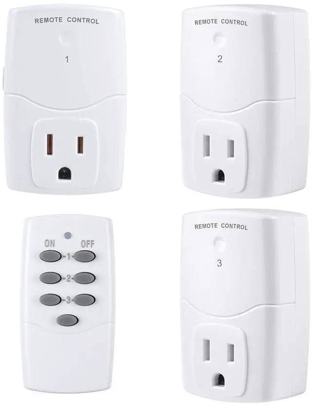 Main image of BN-LINK Mini Wireless Remote Control Outlet Switch Power Plug in for Household Appliances, Wireless Remote Light Switch, LED Light Bulbs, White (1 Remote + 3 Outlet) 1250W/10A