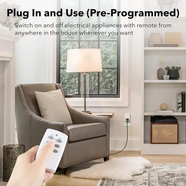 Alt view image 2 of 7 - BN-LINK Mini Wireless Remote Control Outlet Switch Power Plug in for Household Appliances, Wireless Remote Light Switch, LED Light Bulbs, White (1 Remote + 3 Outlet) 1250W/10A
