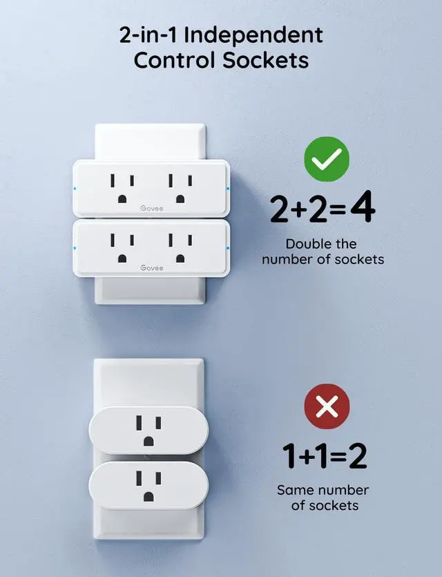 Alt view image 3 of 7 - Govee Dual Smart Plug 4 Pack, 15A WiFi Bluetooth Outlet, Work with Alexa and Google Assistant, 2-in-1 Compact Design, Govee Home App Control Remotely with No Hub Required, Timer, FCC and ETL Certified