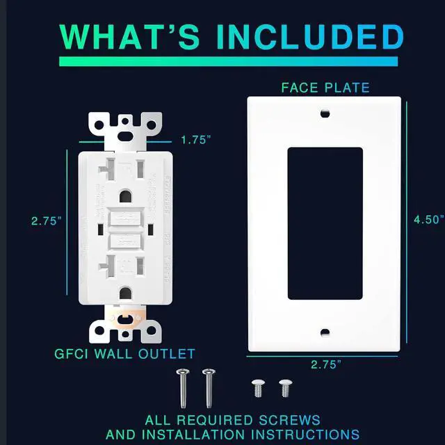 Alt view image 7 of 7 - 10 Pack GFCI Outlet 20 Amp, GFI Outlet with LED Indicator, TR Tamper Resistant GFCI White Outlet Receptacle, 20 Amp GFCI Self Test Safety Outlet with Wall Plate & Screws, UL Listed