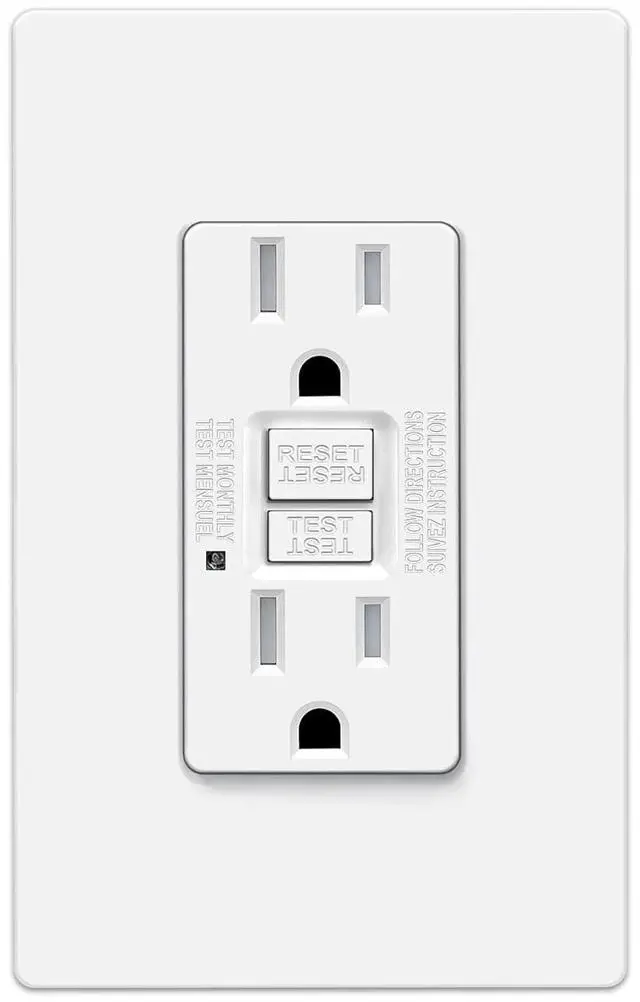 Main image of ELECTECK 15 Amp GFCI Outlets, Tamper Resistant, Self-Test GFI Receptacles with LED Indicator, Ground Fault Circuit Interrupter, Decor Screwless Wallplate Included, ETL Listed, White