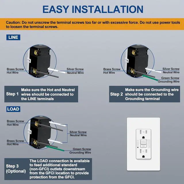 Alt view image 5 of 7 - ELECTECK 15 Amp GFCI Outlets, Tamper Resistant, Self-Test GFI Receptacles with LED Indicator, Ground Fault Circuit Interrupter, Decor Screwless Wallplate Included, ETL Listed, White
