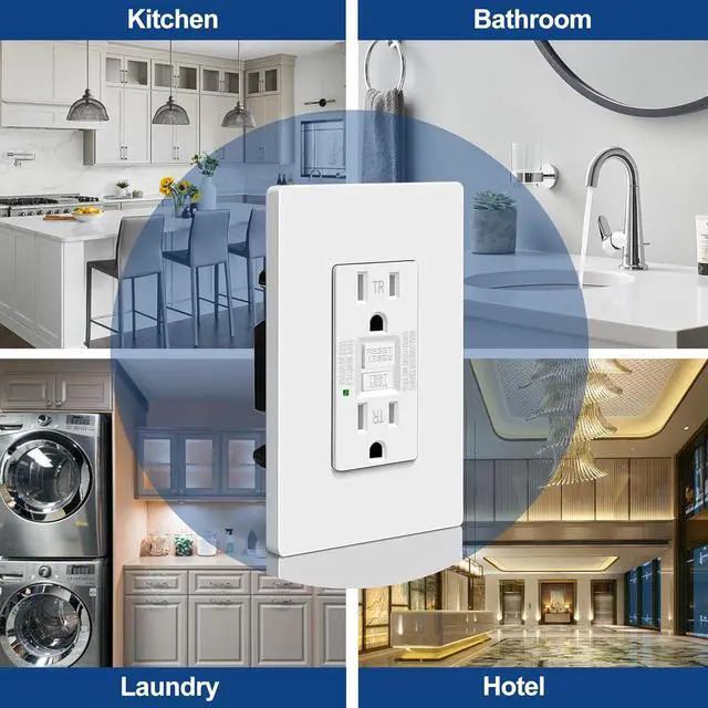 Alt view image 6 of 7 - ELECTECK 15 Amp GFCI Outlets, Tamper Resistant, Self-Test GFI Receptacles with LED Indicator, Ground Fault Circuit Interrupter, Decor Screwless Wallplate Included, ETL Listed, White