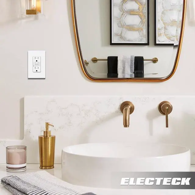 Alt view image 7 of 7 - ELECTECK 15 Amp GFCI Outlets, Tamper Resistant, Self-Test GFI Receptacles with LED Indicator, Ground Fault Circuit Interrupter, Decor Screwless Wallplate Included, ETL Listed, White