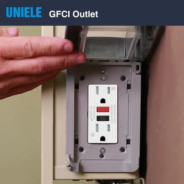 Alt view image 7 of 7 - (10 Pack) UNIELE 15 Amp WR GFCI Receptacle Outlet, Outdoor Weather-Resistant GFI, Ground Fault Circuit Interrupter, Wallplate Included, ETL Listed