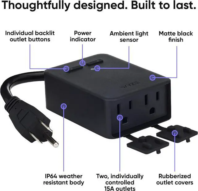 Alt view image 7 of 7 - Wyze Plug Outdoor, Dual Outlets Energy Monitoring, IP64, 2.4GHz WiFi Smart Plug, Works with Alexa, Google Assistant, IFTTT, No Hub Required, Black