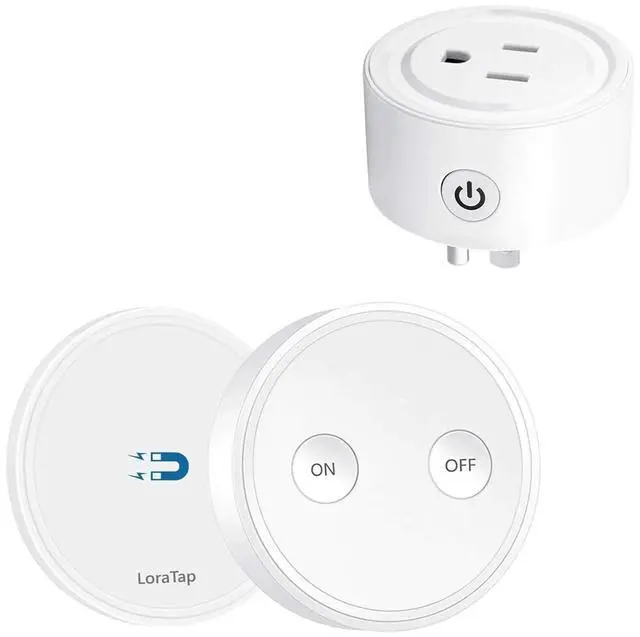 Main image of LoraTap Mini Remote Control Outlet Plug Adapter, 656ft Range Wireless Light Switch for Household Appliances, No Hub Required, 10A/1100W, White