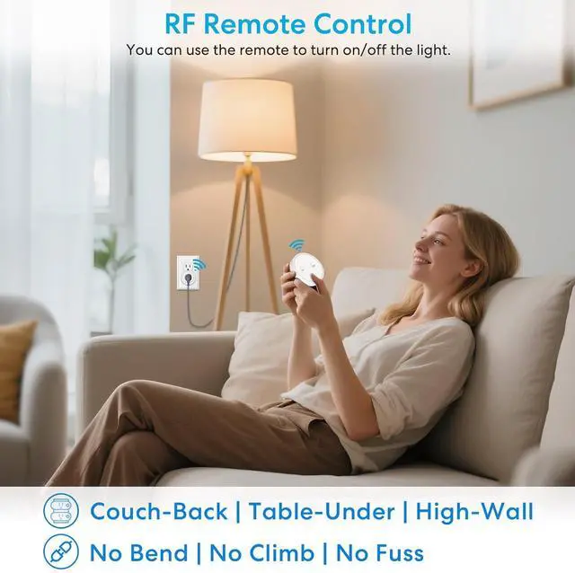Alt view image 3 of 7 - LoraTap Mini Remote Control Outlet Plug Adapter, 656ft Range Wireless Light Switch for Household Appliances, No Hub Required, 10A/1100W, White