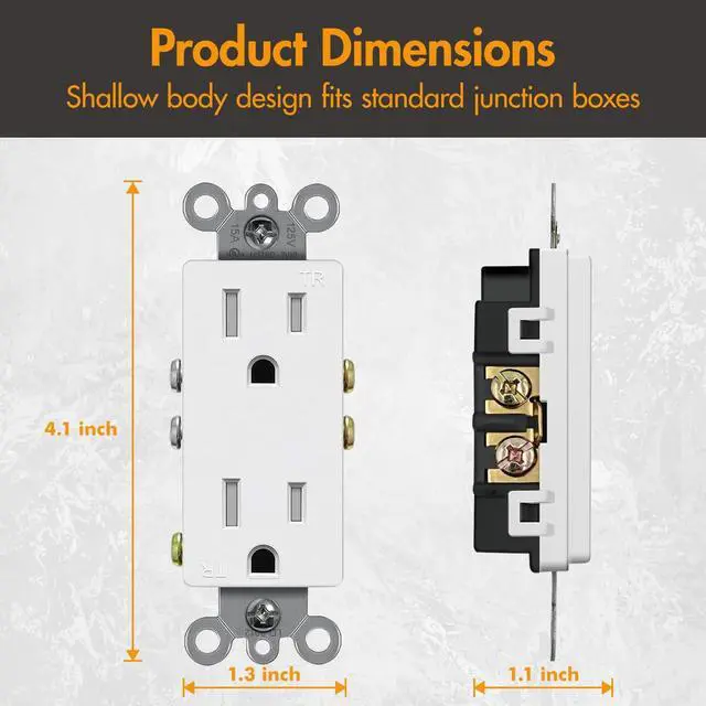 Alt view image 2 of 7 - Micmi Decorator Receptacle Outlet, Standard Electrical Wall Tamper Resistant Decorative Receptacle, 15 Amp 125 Volt, Grounding UL Listed (50Pack, White, 15 Amp Outlet)