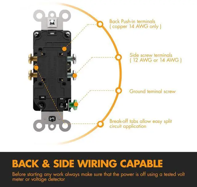 Alt view image 3 of 7 - Micmi Decorator Receptacle Outlet, Standard Electrical Wall Tamper Resistant Decorative Receptacle, 15 Amp 125 Volt, Grounding UL Listed (50Pack, White, 15 Amp Outlet)