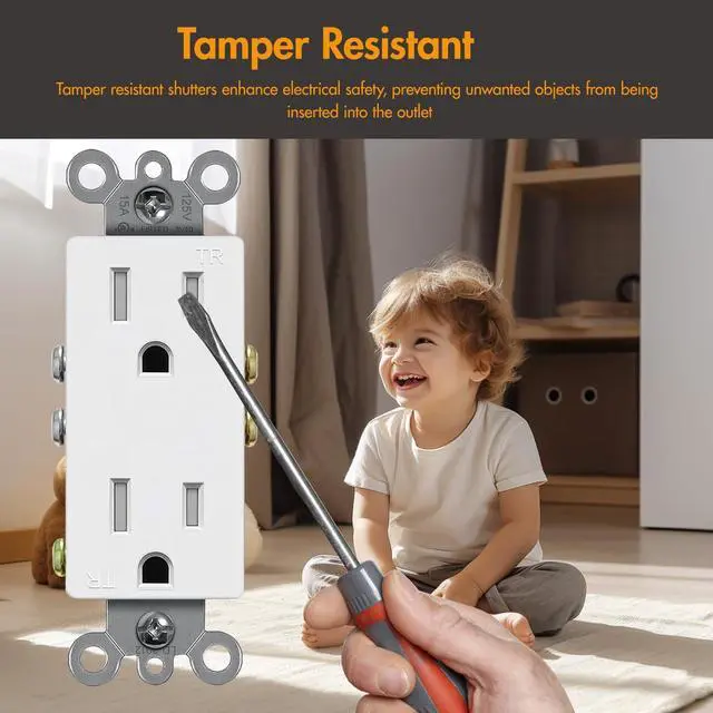Alt view image 4 of 7 - Micmi Decorator Receptacle Outlet, Standard Electrical Wall Tamper Resistant Decorative Receptacle, 15 Amp 125 Volt, Grounding UL Listed (50Pack, White, 15 Amp Outlet)
