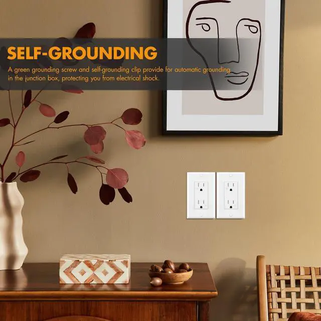 Alt view image 5 of 7 - Micmi Decorator Receptacle Outlet, Standard Electrical Wall Tamper Resistant Decorative Receptacle, 15 Amp 125 Volt, Grounding UL Listed (50Pack, White, 15 Amp Outlet)