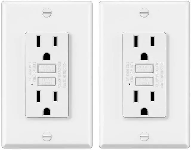 Main image of ELECTECK 2 Pack GFCI Outlets 15 Amp, Non-Tamper Resistant, Decor GFI Receptacles with LED Indicator, Ground Fault Circuit Interrupter, Wallplate Included, ETL Listed, White