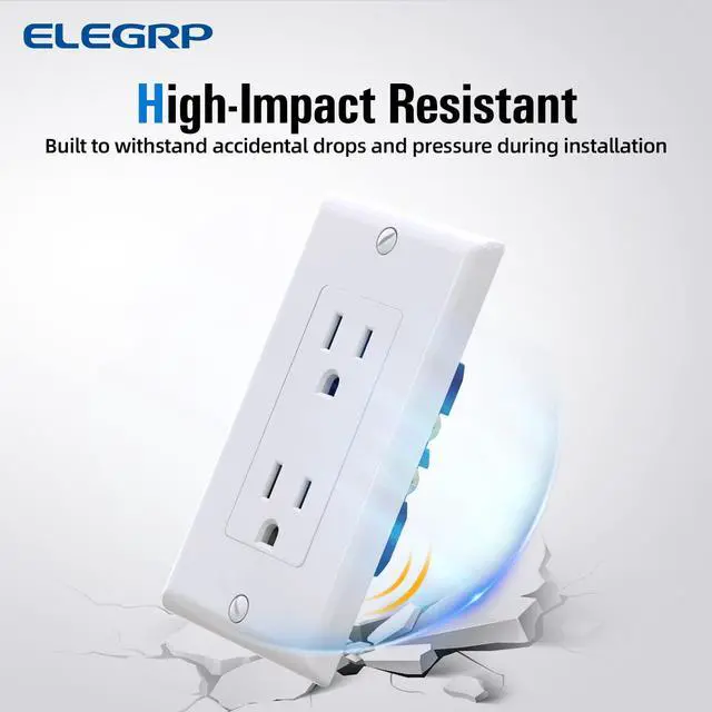 Alt view image 3 of 6 - ELEGRP Glossy White Decorator Receptacle, 15A 125V Standard Electrical Wall Outlet, 2 Pole 3 Wire, Non-Tamper Resistant, NEMA 5-15R, Self-Grounding Residential Grade, w/Wall Plate, UL, 20 Pack