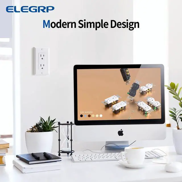 Alt view image 6 of 6 - ELEGRP Glossy White Decorator Receptacle, 15A 125V Standard Electrical Wall Outlet, 2 Pole 3 Wire, Non-Tamper Resistant, NEMA 5-15R, Self-Grounding Residential Grade, w/Wall Plate, UL, 20 Pack