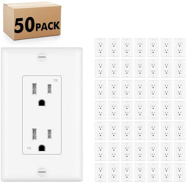 Main image of Micmi 15A Decorator Receptacle Outlet, Tamper Resistant, Decorative Electrical Receptacle Outlet, 15Amp 125 Volt, Grounding with Wall Plate UL Listed (50Pack, Snow White)