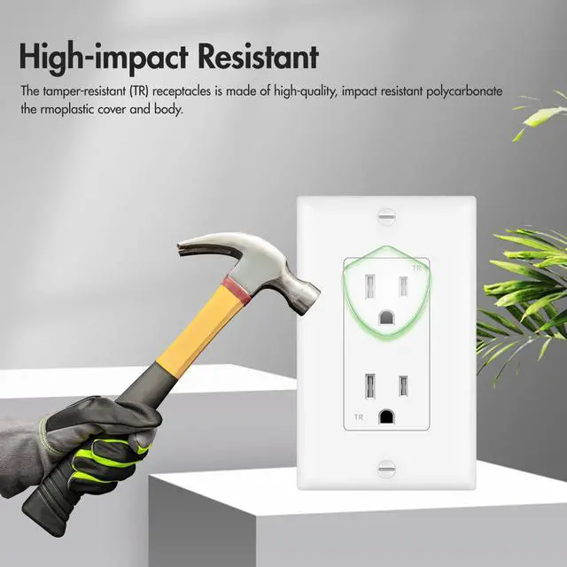 Alt view image 4 of 7 - Micmi 15A Decorator Receptacle Outlet, Tamper Resistant, Decorative Electrical Receptacle Outlet, 15Amp 125 Volt, Grounding with Wall Plate UL Listed (50Pack, Snow White)