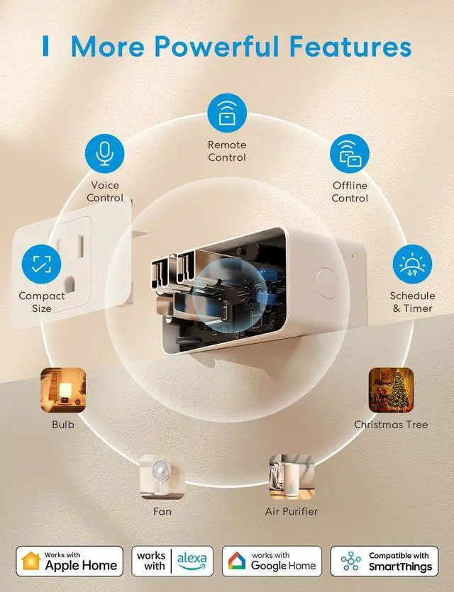 Alt view image 2 of 7 - meross Smart Plug Mini, 15A & Reliable Wi-Fi, Support Apple HomeKit, Siri, Alexa, Echo, Google Assistant and Nest Hub, App Control, Timer, No Hub Needed, 2.4G WiFi Only, 4 Pack