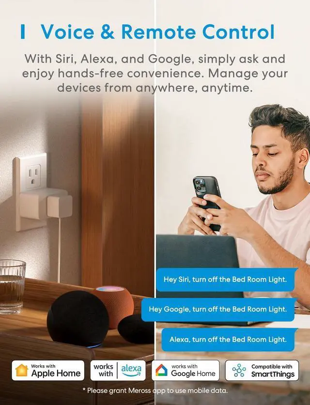 Alt view image 5 of 7 - meross Smart Plug Mini, 15A & Reliable Wi-Fi, Support Apple HomeKit, Siri, Alexa, Echo, Google Assistant and Nest Hub, App Control, Timer, No Hub Needed, 2.4G WiFi Only, 4 Pack