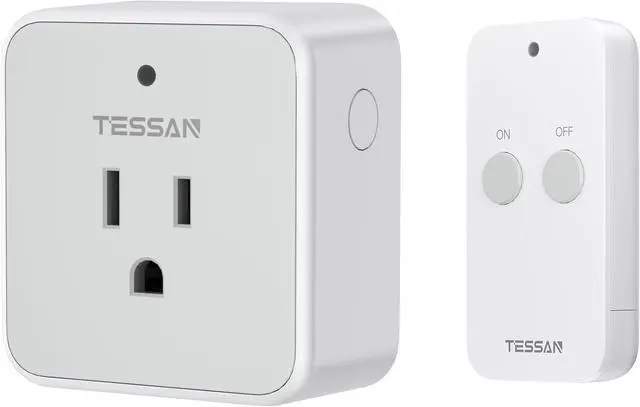 Main image of Remote Control Outlet, TESSAN Wireless Light Switch, On Off Switch Plug for Lights, Lamps, Fans, Household Appliances, 100ft RF Range, 15A/1875W(1 Remote + 1 Outlet)