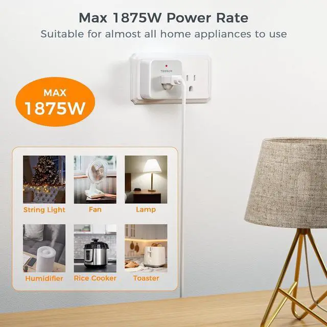 Alt view image 4 of 6 - Remote Control Outlet, TESSAN Wireless Light Switch, On Off Switch Plug for Lights, Lamps, Fans, Household Appliances, 100ft RF Range, 15A/1875W(1 Remote + 1 Outlet)