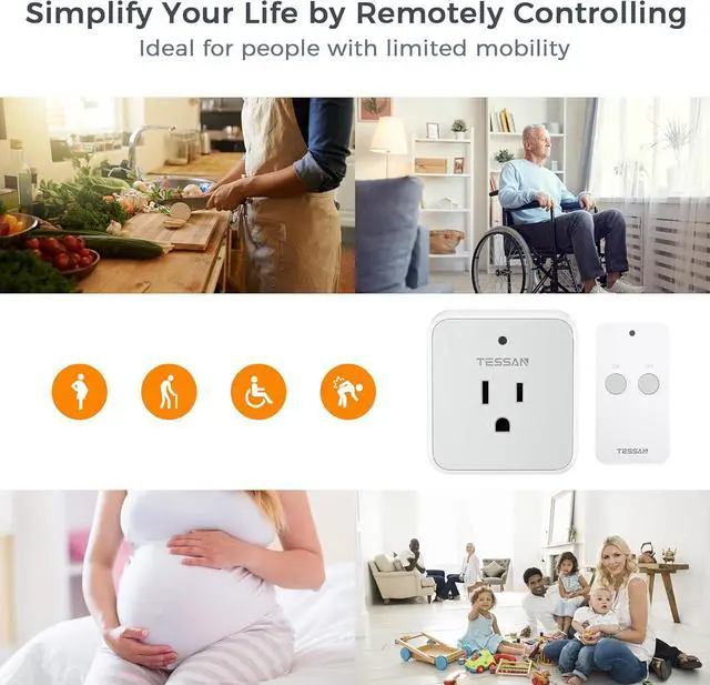 Alt view image 5 of 6 - Remote Control Outlet, TESSAN Wireless Light Switch, On Off Switch Plug for Lights, Lamps, Fans, Household Appliances, 100ft RF Range, 15A/1875W(1 Remote + 1 Outlet)