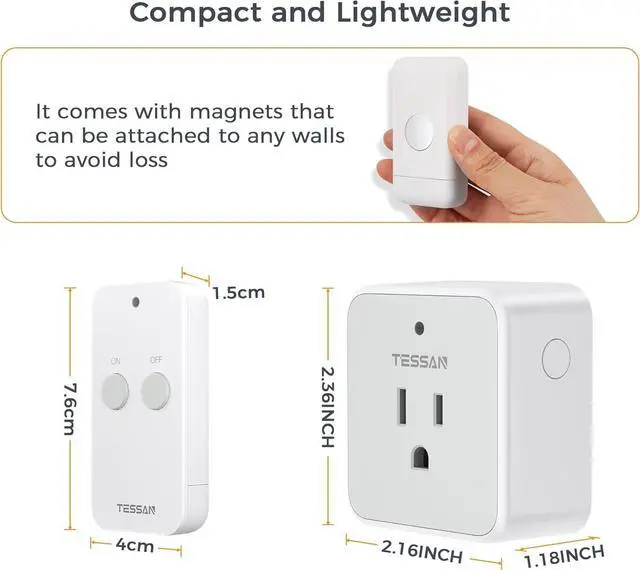 Alt view image 6 of 6 - Remote Control Outlet, TESSAN Wireless Light Switch, On Off Switch Plug for Lights, Lamps, Fans, Household Appliances, 100ft RF Range, 15A/1875W(1 Remote + 1 Outlet)