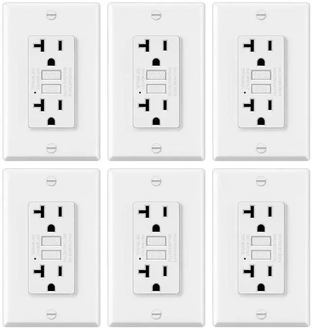 Main image of ELECTECK 6 Pack GFCI Outlets 20 Amp, Non-Tamper Resistant, Decor GFI Receptacles with LED Indicator, Ground Fault Circuit Interrupter, Wallplate Included, ETL Listed, White