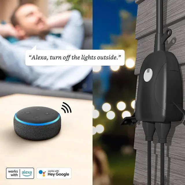Alt view image 4 of 7 - Feit Electric Smart Dual Outdoor Plug, WiFi Waterproof Plug, Grounded Sockets, Compatible with Alexa and Google Assistant, App Controlled, 15Amp Indoor/Outdoor 2 Outlet WiFi/WP (2 Pack)