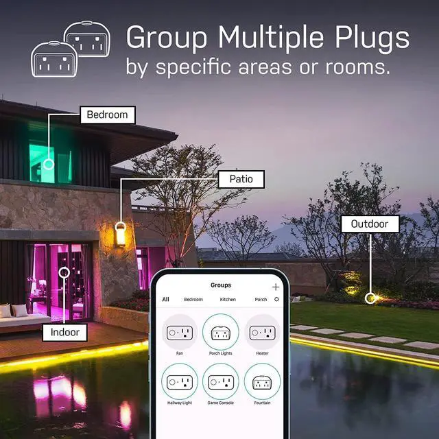 Alt view image 5 of 7 - Feit Electric Smart Dual Outdoor Plug, WiFi Waterproof Plug, Grounded Sockets, Compatible with Alexa and Google Assistant, App Controlled, 15Amp Indoor/Outdoor 2 Outlet WiFi/WP (2 Pack)