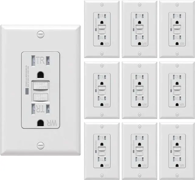 Main image of [10 Pack] WEBANG Self-Test GFCI Outlets, Tamper-Resistant and Weather-Resistant, GFCI Receptacle with LED Indicator, Decorative Wall Plates and Screws Included, 15 Amp/125 Volt, UL Listed, White