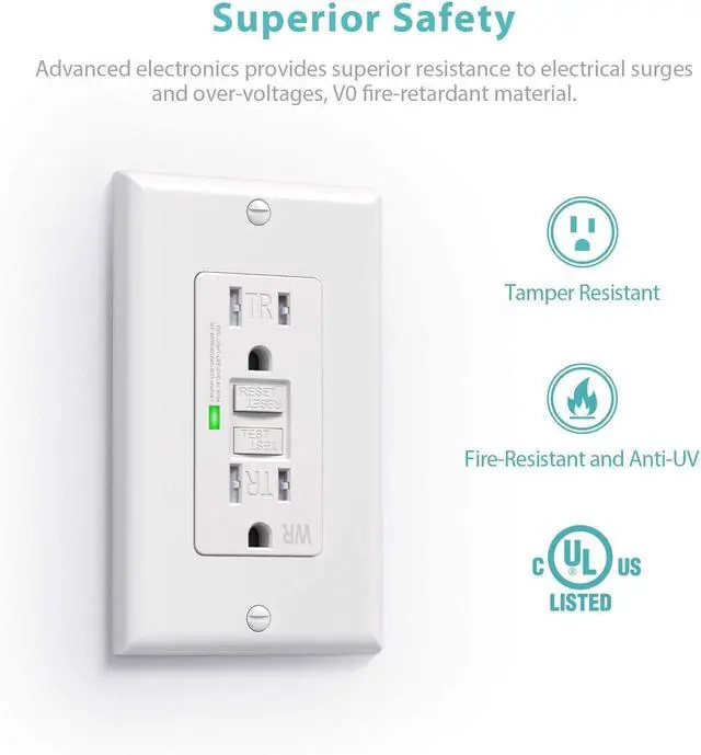 Alt view image 4 of 7 - [10 Pack] WEBANG Self-Test GFCI Outlets, Tamper-Resistant and Weather-Resistant, GFCI Receptacle with LED Indicator, Decorative Wall Plates and Screws Included, 15 Amp/125 Volt, UL Listed, White
