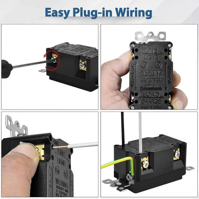 Alt view image 7 of 7 - Black GFCI Outlet 15 Amp,KCMYTONER Black GFI Electrical Outlet, Black Ground Fault Receptacle Outlet Weather Resistant 125 Volt,with Decorator Screwless GFCI Plate,ETL Listed, Black GFI