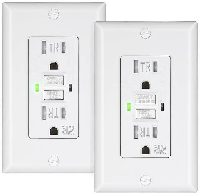 Main image of DEWENWILS 2-Pack GFCI Outlet 15Amp, Outdoor Weather-Resistant(WR), Tamper-Resistant(TR), UL Listed, Gfi Self-Test, LED Indicator, Wallplate Included with Thinner Design, White