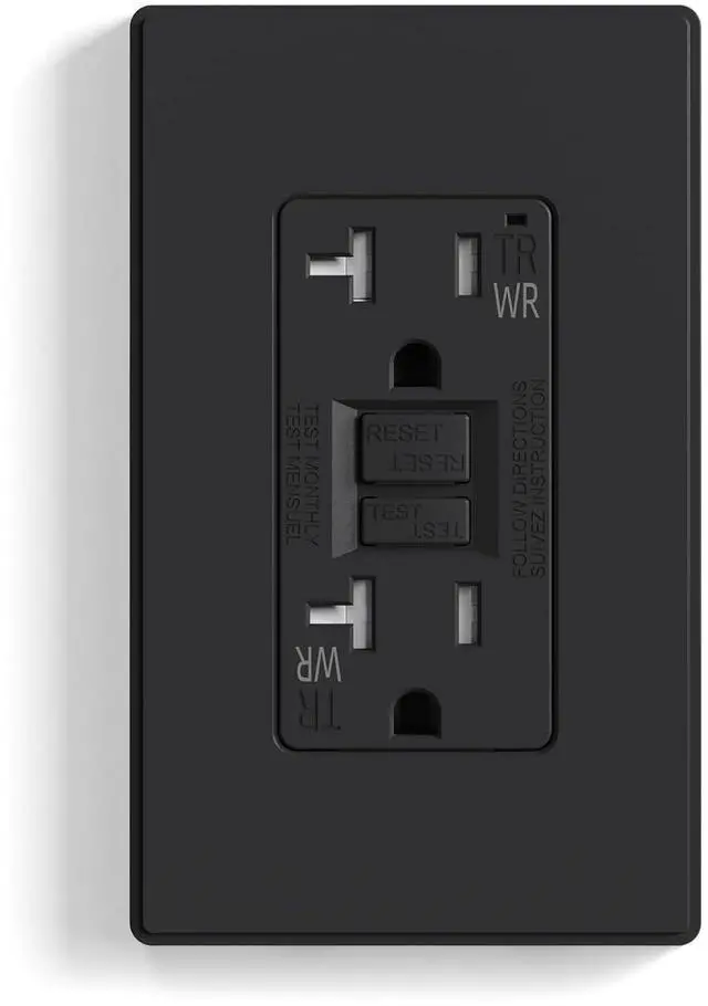 Main image of ELEGRP GFCI Outlet Outdoor, 20 Amp Self-Test GFI Electrical Outlet with Thinner Design, Weather & Tamper Resistant GFCI Receptacle, Ground Fault Receptacle w/Wall Plate, UL Listed, Matte Black, 1 Pack