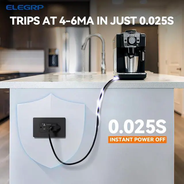 Alt view image 2 of 7 - ELEGRP GFCI Outlet Outdoor, 20 Amp Self-Test GFI Electrical Outlet with Thinner Design, Weather & Tamper Resistant GFCI Receptacle, Ground Fault Receptacle w/Wall Plate, UL Listed, Matte Black, 1 Pack