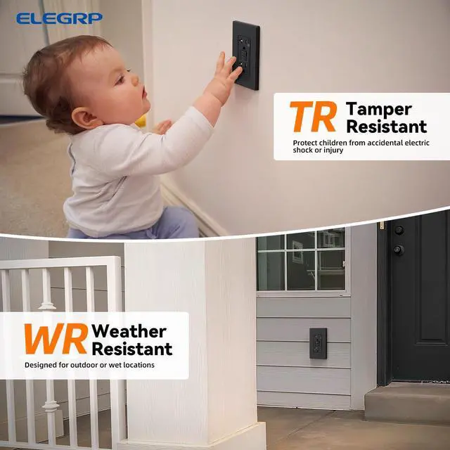 Alt view image 7 of 7 - ELEGRP GFCI Outlet Outdoor, 20 Amp Self-Test GFI Electrical Outlet with Thinner Design, Weather & Tamper Resistant GFCI Receptacle, Ground Fault Receptacle w/Wall Plate, UL Listed, Matte Black, 1 Pack