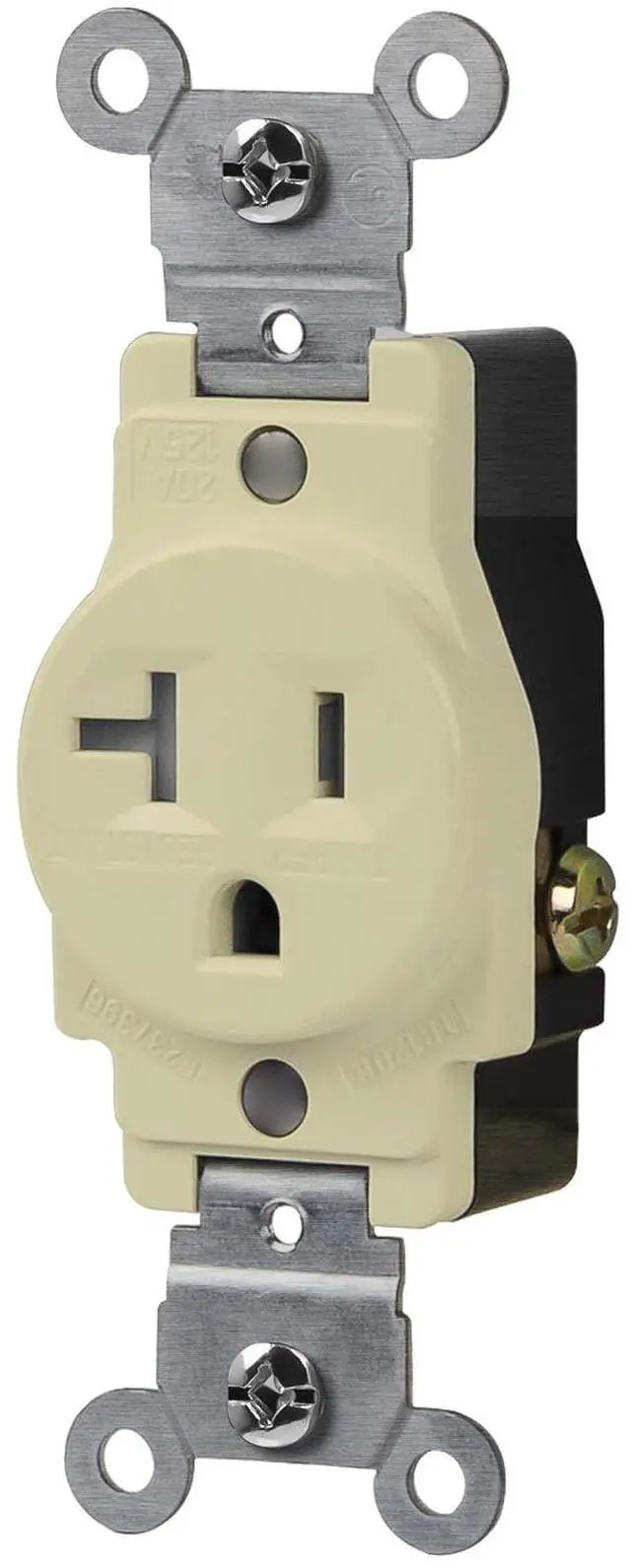 Alt view image 2 of 3 - ENERLITES Single Receptacle Outlet, Tamper-Resistant, Commercial Grade, 3-Wire, Grounding Screw, 2-Pole, 5-20R, 20A 125V, UL Listed, 61200-TR-I-10PCS, Ivory (10 Pack)