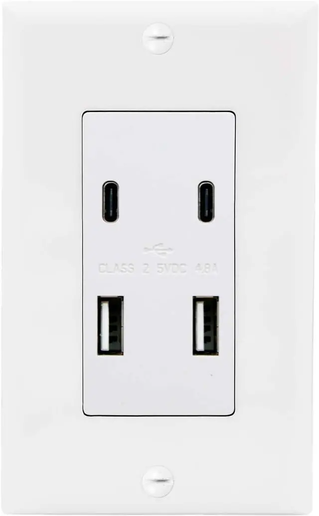 Main image of Maxxima USB Receptacle Outlet - 4.8A USB C/A High Speed 4 USB Wall Charging Ports, Vertical Multi-Plug Socket, Electrical AC Replacement, Outlet Wall Plate Included - White