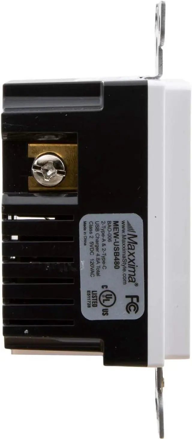 Alt view image 5 of 7 - Maxxima USB Receptacle Outlet - 4.8A USB C/A High Speed 4 USB Wall Charging Ports, Vertical Multi-Plug Socket, Electrical AC Replacement, Outlet Wall Plate Included - White