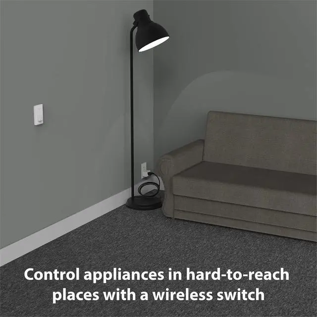 Alt view image 2 of 7 - Fosmon Wireless Remote Control Electrical Outlet Switch (2 Pack) - ETL Listed, (15A, 125V 1875W) Remote Light Switch Outlet Plug with Braille (On/Off) Mark for Lamp, Lights, Fans, Expandable