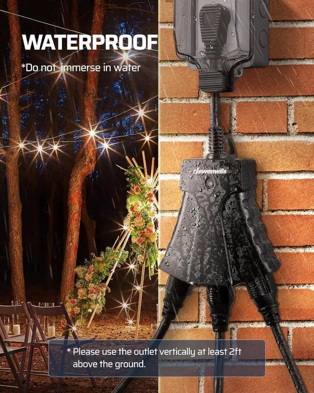 Alt view image 4 of 7 - DEWENWILS Outdoor Remote Control Outlet, Wireless Remote Outlet Power Switch, Weatherproof 15 A Heavy Duty Electrical Plug, 3 Grounded Outlets for String Lights, 100Ft Range, UL Listed