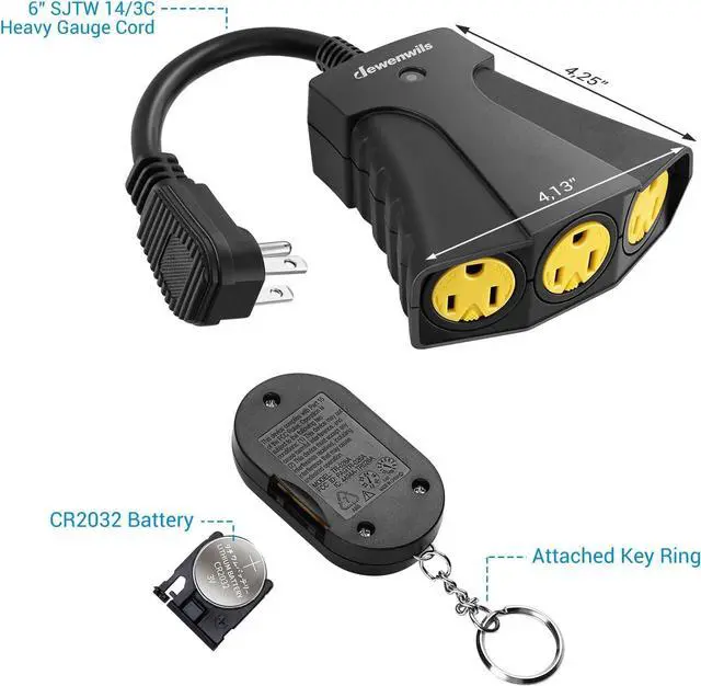 Alt view image 7 of 7 - DEWENWILS Outdoor Remote Control Outlet, Wireless Remote Outlet Power Switch, Weatherproof 15 A Heavy Duty Electrical Plug, 3 Grounded Outlets for String Lights, 100Ft Range, UL Listed