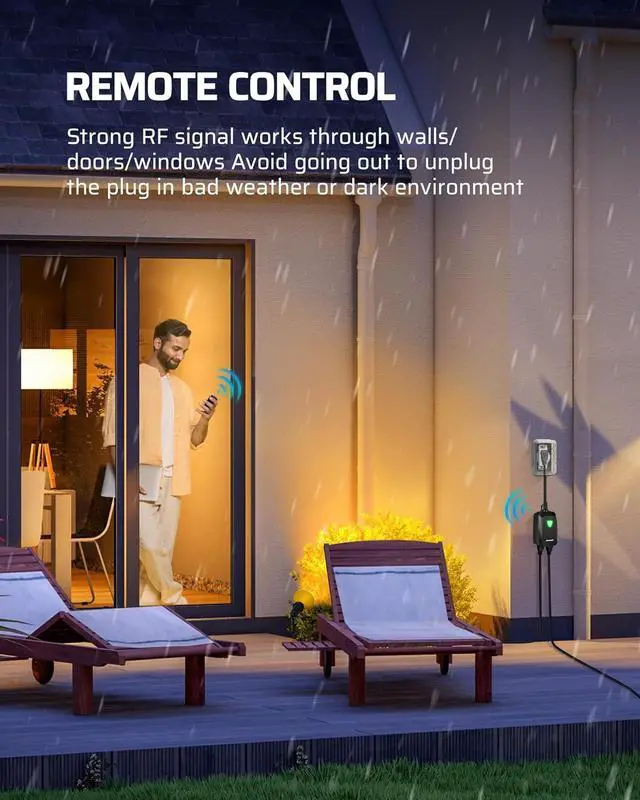 Alt view image 2 of 7 - DEWENWILS Outdoor Wireless Remote Control Outlet Power Strip Weatherproof, Expandable Indoor Outdoor Electrical Plug in Light Switch, 15 A, 7-Inch Extension Cord, 100 FT Range, ETL Listed