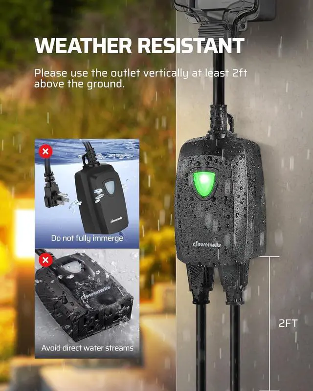 Alt view image 3 of 7 - DEWENWILS Outdoor Wireless Remote Control Outlet Power Strip Weatherproof, Expandable Indoor Outdoor Electrical Plug in Light Switch, 15 A, 7-Inch Extension Cord, 100 FT Range, ETL Listed