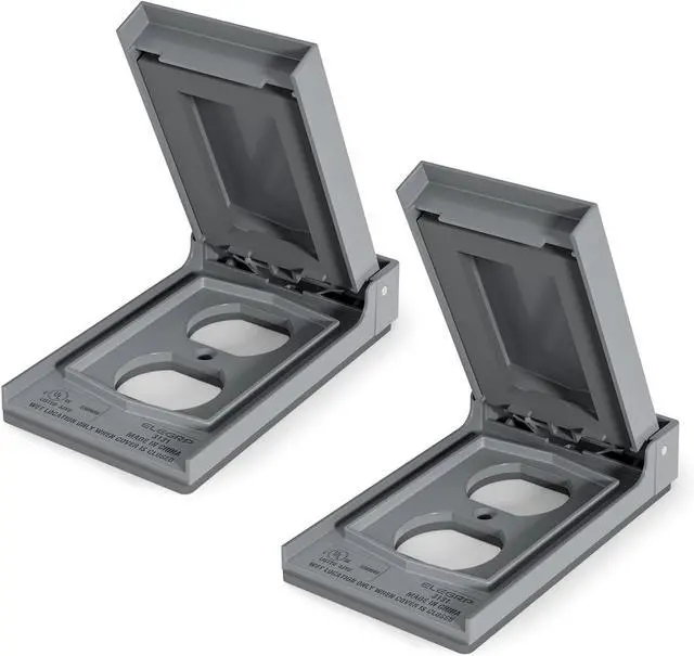 Main image of ELEGRP Vertical Outdoor Cover for Duplex Receptacles, Weatherproof Wall Plate, Outdoor Electrical Outlet Cover, Standard Size 1-Gang 4.85 x 2.82, Thermoplastic, 2 Pack, Grey
