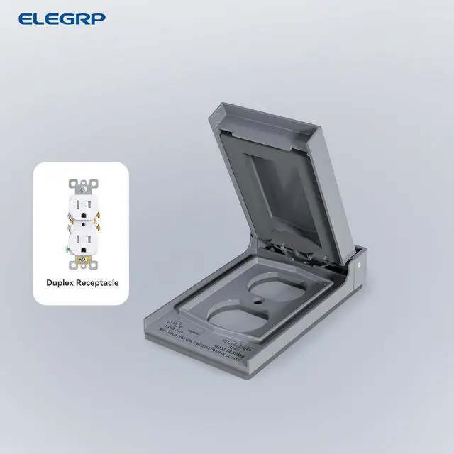 Alt view image 4 of 6 - ELEGRP Vertical Outdoor Cover for Duplex Receptacles, Weatherproof Wall Plate, Outdoor Electrical Outlet Cover, Standard Size 1-Gang 4.85 x 2.82, Thermoplastic, 2 Pack, Grey