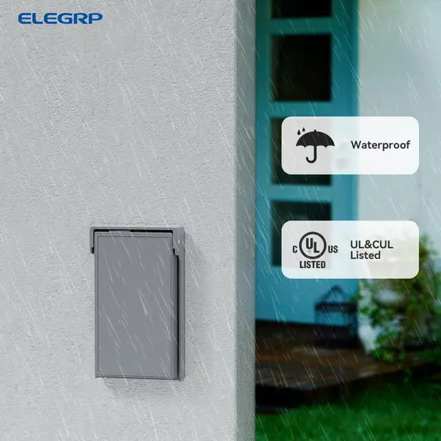 Alt view image 3 of 6 - ELEGRP Vertical Outdoor Cover for Duplex Receptacles, Weatherproof Wall Plate, Outdoor Electrical Outlet Cover, Standard Size 1-Gang 4.85 x 2.82, Thermoplastic, 2 Pack, Grey