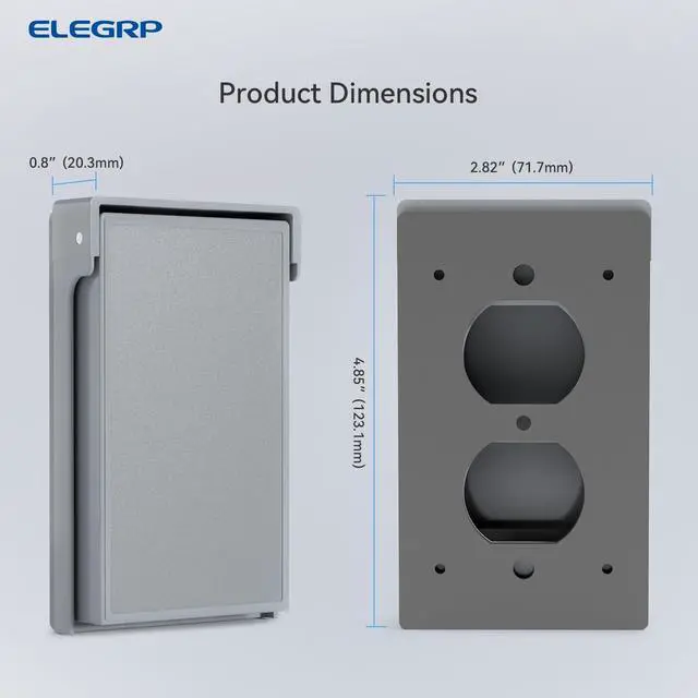 Alt view image 5 of 6 - ELEGRP Vertical Outdoor Cover for Duplex Receptacles, Weatherproof Wall Plate, Outdoor Electrical Outlet Cover, Standard Size 1-Gang 4.85 x 2.82, Thermoplastic, 2 Pack, Grey