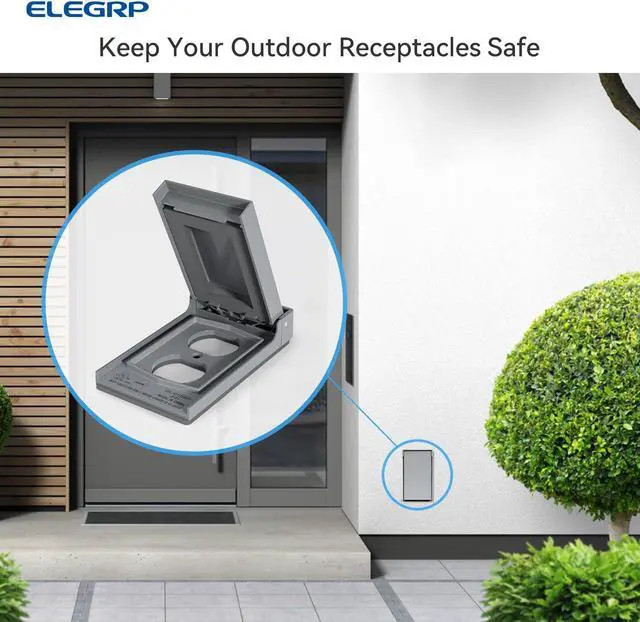 Alt view image 6 of 6 - ELEGRP Vertical Outdoor Cover for Duplex Receptacles, Weatherproof Wall Plate, Outdoor Electrical Outlet Cover, Standard Size 1-Gang 4.85 x 2.82, Thermoplastic, 2 Pack, Grey